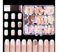 U-Shinein French Press On Nails, 9 colori, finte unghie francesi, copertura completa, 135 pezzi di unghie corte con base coat & punta primer, Pre-made French Tips for Women, 06