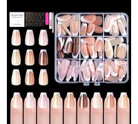 U-Shinein French Press On Nails, 9 colori, finte unghie francesi, copertura completa, 135 pezzi di unghie corte con base coat & punta primer, Pre-made French Tips for Women, 02