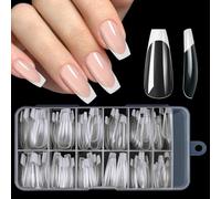 U-Shinein French Press On Nails, White French Nail Tips, Coffin False Nails, Nail Art Nail Art Nails for Sticking, Finte Nails with Box, 120 Pezzi Finiti per Donna, 07 White
