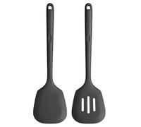 U-Taste Extra lunga spatola in silicone: Spatola da cucina solida e scanalata resistente al calore a 315 ℃, flipper da cucina per friggere pancakes di pesce (Nero, 2 pezzi)