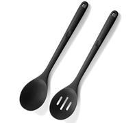 U-Taste Extra lungo cucchiaio in silicone: cucchiaio da cucina resistente al calore 315 ℃, cucchiaio antiaderente pieno e forato per servire, mescolare e raccogliere (Nero, 2 pezzi)