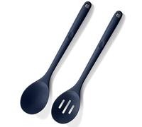 U-Taste Extra lungo cucchiaio in silicone: cucchiaio da cucina resistente al calore 315 ℃, cucchiaio antiaderente pieno e forato per servire, mescolare e raccogliere (Blu Mezzanotte, 2 pezzi)
