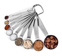 U-Taste Metallo Cucchiai di Misura Set, 18/8 In Acciaio Inox TableSpoon Teaspoon Tbsp Tsp Tondo Manico Lungo Tondo di Misura per Cottura (9 Pezzi)