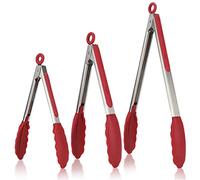 U-Taste Set di 3 Pinze Cucina, Pinze da Cucina in Acciaio Inossidabile 18cm, 23cm e 30cm con Spazzole in Silicone Antiaderente e Resistente al Calore 250°C per Uso Alimentare.(Rosso)