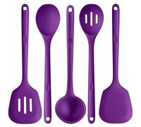 U-Taste Utensili da cucina in silicone extra lunghi: Accessori da cucina per uso alimentare resistenti al calore 315℃, Spatole, cucchiai da cucina e mestolo in silicone antiaderente (5 Pz, Viola)