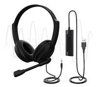 U17D - Cuffie USB con microfono, lunghezza 3 m, cancellazione del rumore, cuffie stereo per PC, laptop, USB/3,5 mm, cuffie USB multiuso per call center
