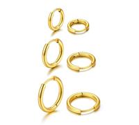 U7 3 Paia di Orecchini Donna Cerchio Larghezza 2mm Set Orecchino Cerchio 8mm+10mm+12mm in Acciaio Inossidabile Orecchini Cerchi Piccoli Huggie da Donna Colore Oro con Confezione Regalo