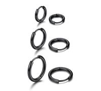 U7 3 Paia di Orecchini Donna Cerchio Larghezza 2mm Set Orecchino Cerchio 8mm+10mm+12mm in Acciaio Inossidabile Orecchini Cerchi Piccoli Huggie da Donna Colore Nero con Confezione Regalo