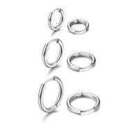 U7 3 Paia di Orecchini Donna Cerchio Larghezza 2mm Set Orecchino Cerchio 8mm+10mm+12mm in Acciaio Inossidabile Orecchini Cerchi Piccoli Huggie da Donna Colore Argento con Confezione Regalo