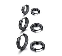 U7 3 Paia di Orecchini Uomo Cerchio Larghezza 3mm Set Orecchini Cerchi 7mm+9mm+12mm in Acciaio Inossidabile Orecchino Uomo Cerchio Piccolo Huggie Colore Nero con Confezione Regalo