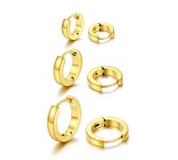 U7 3 Paia di Orecchini Uomo Cerchio Larghezza 3mm Set Orecchino Cerchio 7mm+9mm+12mm in Acciaio Inossidabile Orecchini Cerchi Piccoli Huggie da Uomo Colore Oro con Confezione Regalo