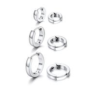U7 3 Paia di Orecchini Uomo Cerchio Larghezza 3mm Set Orecchino Cerchio 7mm+9mm+12mm in Acciaio Inossidabile Orecchini Cerchi Piccoli Huggie da Uomo Colore Argento con Confezione Regalo