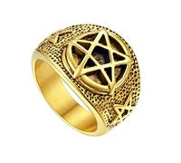 U7 Anello da uomo Satana Pentagramma in acciaio inossidabile anello Satanico anello uomo placcato oro misura 14,5 anello vintage stile gotico hip hop punk regalo per uomo e ragazzo