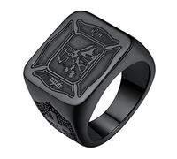U7 Anello di San Florian con Sigillo di Santo Patrono, Vintage Anello Uomo Acciaio Inossidabile, Taglia 12 Nero Anello Protezione, Fede Gioielli Regalo per Famiglia Amici