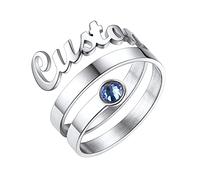 U7 Anello Donna Personalizzato con Nome, 05 Stile Anello Regolabile Donna in Acciaio, Tre Strati Anello Argento con Pietra Portafortuna, Originale Gioielli per Donna Ragazza