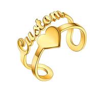 U7 Anello Personalizzato con Nome con Cuore Anello Donna Regolabile Acciaio Personalizzabile Doppio Strato Placcato Oro Aperto - Idee Regalo per Donna e Ragazza