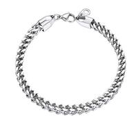 U7 Bracciale Uomo a Catena Barbazzalre Cubana Quadrata Sottile Grande Semplice, in Acciaio Inox Varie Gioiello alla Moda Hip Hop, Larga 4,5 mm Lunghezza 19 cm (Argento)