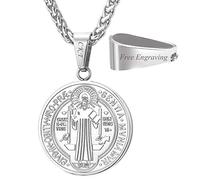 U7 Collana con medaglia di San Benedetto o in acciaio inossidabile 316L, medaglia sacramentale cristiana, protegge dal male, gioiello cattolico per uomini e donne, personalizzabile