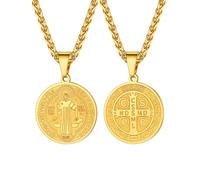 U7 Collana con medaglia di San Benedetto o in acciaio inossidabile 316L, medaglia sacramentale cristiana, protegge dal male, gioiello cattolico per uomini e donne, personalizzabile