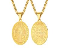 U7 Collana con medaglia di San Benedetto o in acciaio inossidabile 316L, medaglia sacramentale cristiana, protegge dal male, gioiello cattolico per uomini e donne, personalizzabile