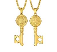 U7 Collana con medaglia di San Benedetto o in acciaio inossidabile 316L, medaglia sacramentale cristiana, protegge dal male, gioiello cattolico per uomini e donne, personalizzabile
