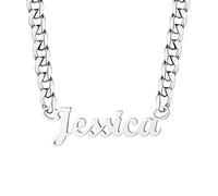 U7 Collana con Nome Personalizzata da Uomo e Donna con Catena Cubana 6mm in Acciaio Inossidabile 316L Lunghezza 46cm +5cm Colore Argento Regalo per Compleanno Anniversario Natale