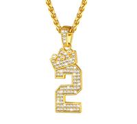 U7 Collana da uomo con numero 2 Placcata Oro 14K con Ciondolo Numero Zirconi con Catena Spiga 55cm Regolabile Collana Uomo Acciaio inossidabile Numero Oro Regalo per Uomo Ragazzo