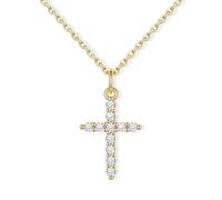 U7 Collana Donna Croce con Zirconi+ Catena Acciaio 45+5 cm, 3 Taglie Colori | Collana croce donna con Zirconi 5 ciondolo croce in rame placcato platini/oro 14K/oro rosa, regalo per donna mamma amica