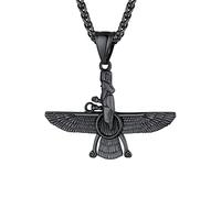 U7 Collana Pendente Faravahar Iraniano Cindolo + Catena di Grano Lunghezza Regolabile Larghezza 3 MM Sottile Acciaio Inox con Confezione Stile Hip Hop Punk Collana Uomo Nero