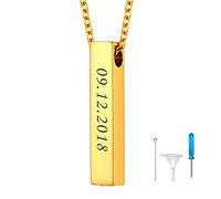 U7 Collana Personalizzata Urna per Ceneria Barra Verticale Acciaio Inossidabile Impermeabile Collana Commemorativa Ciondolo Barra Incisione con Catena Acciaio 46cm + 5cm colore oro