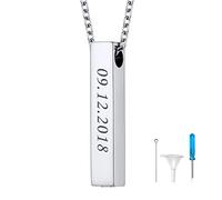 U7 Collana Personalizzata Urna per Ceneria Barra Verticale Acciaio Inossidabile Impermeabile Collana Commemorativa Ciondolo Barra Incisione con Catena Acciaio 46cm + 5cm colore argento