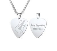 U7 Collana Plettro Chitarra Uomo Personalizzata Incisione Acciaio Inossidabile, Collana Uomo Ciondolo Plettro Musica Gioielli Musicale Argento, Regalo per Compleanno Natale Anniversario