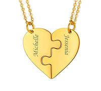 U7 Collana Puzzle Personalizzata 2 Pezzi Ciondolo Cuore Personalizzato Acciaio Inossidabile Placcato Oro 18K Collana per BBF Coppia Amici Famiglia Catena Regolabile 40+5 cm Regalo per Donna