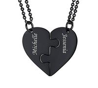 U7 Collana Puzzle Personalizzata 2 Pezzi Collana per BBF Coppia Amici Famiglia Ciondolo Cuore Personalizzato Acciaio Inossidabile Placcato Nero Catena Regolabile 40+5 cm Regalo per Donna Natale