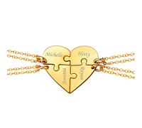 U7 Collana Puzzle Personalizzata 4 Pezzi Collana Cuore Divisa per Famiglia BBF Coppia AmiciCiondolo Cuore Personalizzato Acciaio Inossidabile Placcato Oro 18K Catenina 40+5 cm Regalo per Donna