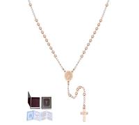 U7 Collana Rosario Donna Oro Rosa Perline da 3mm Acciaio Inossidabile Placcato Oro Rosa Rosario Collana Donna Croce Catena 46cm + 7,8cm con Scatolina Libretto di Preghiere, Manuale