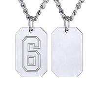 U7 Collana Uomo Acciaio Ottagono, Numero 6 Personalizzata Collana Uomo Pendente, Argento Ciondolo Inciso, Perfetto Regalo per Amici Ragazzi Adulti