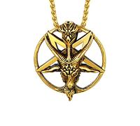 U7 Collana Uomo con Ciondolo Testa di Pecora a Pentagramma Invertito Collana Satana in Acciaio Inossidabile Amuleto Gioiello Talismo Colore Placcato Oro 18K con Confezione Regalo