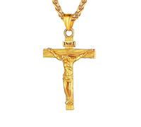 U7 Collana Uomo Crocifisso Acciaio Inossidabile 4 Colori Personalizzabile | Ciondolo Uomo Croce Con Gesù Cristo Vintage Persionalizzabile;Amuleto Religioso + Catena Regolabile 55+5 cm; Regalo per Uomo