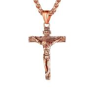 U7 Collana Uomo Crocifisso Acciaio Inossidabile 4 Colori Personalizzabile | Ciondolo Uomo Croce Con Gesù Cristo Vintage Persionalizzabile;Amuleto Religioso + Catena Regolabile 55+5 cm; Regalo per Uomo