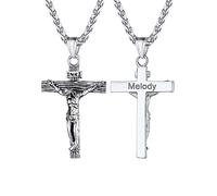 U7 Collana Uomo Crocifisso Acciaio Inossidabile 4 Colori Personalizzabile | Ciondolo Uomo Croce Con Gesù Cristo Vintage Persionalizzabile;Amuleto Religioso + Catena Regolabile 55+5 cm; Regalo per Uomo
