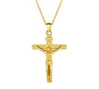 U7 Collana Uomo Crocifisso Collana Croce Uomo Argento 925 Placcato Oro Gesù Cristo Vintage Ciondolo Crocifisso con Catena Regolabile 46cm +5cm Idee Regalo Religioso Cristano Catolico