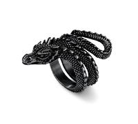 U7 Drago Anello Uomo Acciaio Inossidabile, 10 US Misura Vintage Anelli Uomo Amuleto, Placcato in Nero Anello Uomo per Punk Gotico Rapper, Idee Regalo Tradizioni Cinesi per Ragazzo