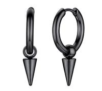 U7 Orecchini Uomo Pendenti Neri con Cono Vintage Orecchini Cerchio con Pendente Acciaio Inossidabile Chirurgico Placcato Nero Unisex Idee Regalo per Uomo e Donna Compleanno Natale