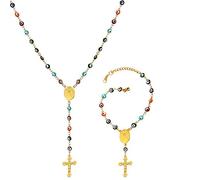 U7 - Rosario personalizzato per donne e uomini, con foto e testo, in acciaio inox, rosario con perline cattoliche e croce, regalo cristiano commemorativo