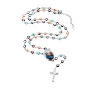 U7 - Rosario personalizzato per donne e uomini, con foto e testo, in acciaio inox, rosario con perline cattoliche e croce, regalo cristiano commemorativo