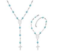 U7 - Rosario personalizzato per donne e uomini, con foto e testo, in acciaio inox, rosario con perline cattoliche e croce, regalo cristiano commemorativo