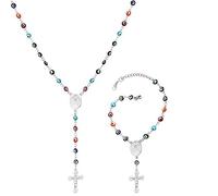 U7 - Rosario personalizzato per donne e uomini, con foto e testo, in acciaio inox, rosario con perline cattoliche e croce, regalo cristiano commemorativo