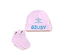 Ua' ch Mazz' so' Napulitan Set Nascita Cappellino + Calzini Tifosi Napoletani Napoli Personalizzabili con Nome Idea Regalo per Neonato Neonata Regali Neonati Prima Infanzia 3 Colori disponibili