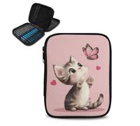 Uacyareni Custodia per uncinetto a forma di gattino rosa e farfalla, vuota, con motivo carino, intercambiabile, per ferri da maglia, accessori